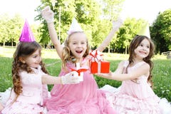 Children S Birthday Party Outdoors Royalty Free Stock Images