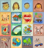 Children S Drawing Styles. Symbols Set With Human Family Royalty Free Stock Photography