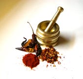Chilies With Brass Mortar 4 Royalty Free Stock Photos Chilies With Brass Mortar 4 Royalty Free Stock Photos