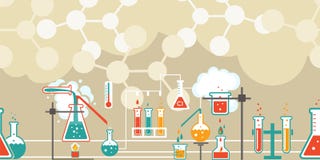 Chimie infographic dans un modèle sans couture illustration libre de droits Chimie infographic dans un modèle sans couture illustration libre de droits