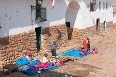 Chinchero square preparations of the local market early in the m royalty free stock photo Chinchero square preparations of the local market early in the m royalty free stock photo