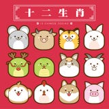 12 Chinese dierenriem, pictogram vastgestelde Chinese Vertaling: 12 Chinese dierenriemtekens: rat, os, tijger, konijn, draak, sla royalty-vrije illustratie 12 Chinese dierenriem, pictogram vastgestelde Chinese Vertaling: 12 Chinese dierenriemtekens: rat, os, tijger, konijn, draak, sla royalty-vrije illustratie