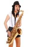 Chinese Girl Playing The Saxophone. Stock Images