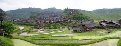 The chinese miao nationality wooden house panorama