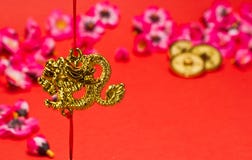 Chinese New Year Dragon. Ornament on red background with cherry blossom for festive using royalty free illustration Chinese New Year Dragon. Ornament on red background with cherry blossom for festive using royalty free illustration