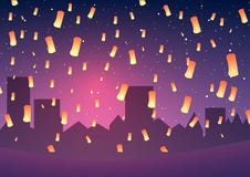 Chinese New Year. Lanterns on a night city. Vector illustration. Chinese New Year. Lanterns on a night city royalty free illustration Chinese New Year. Lanterns on a night city. Vector illustration. Chinese New Year. Lanterns on a night city royalty free illustration