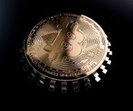 Chip dorato della moneta di Bitcoin illustrazione vettoriale Chip dorato della moneta di Bitcoin illustrazione vettoriale