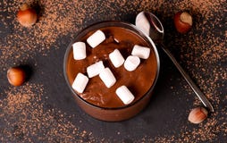 Chocolademousse met heemst in gedeelteglazen Stock Afbeelding Chocolademousse met heemst in gedeelteglazen Stock Afbeelding