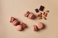 Chocolate almond macarons Royalty Free Stock Photography Chocolate almond macarons Royalty Free Stock Photography