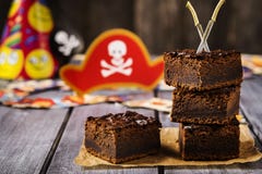 Chocolate Brownie. Treats For Children`s Holiday. Pirate Party Royalty Free Stock Photos