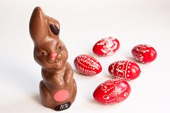 Chocolate Bunny And Easter Eggs Royalty Free Stock Photo