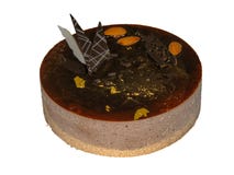 Chocolate cake covered with chocolate mousse and decorated with almonds and gold stock images Chocolate cake covered with chocolate mousse and decorated with almonds and gold stock images