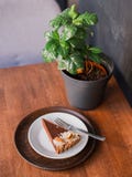 Chocolate cake on plate in dessert cafe, a dessert brownie of homemade cherry tart stock photos Chocolate cake on plate in dessert cafe, a dessert brownie of homemade cherry tart stock photos