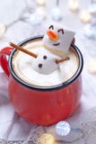 Chocolate caliente con el muñeco de nieve derretido fotografía de archivo libre de regalías Chocolate caliente con el muñeco de nieve derretido fotografía de archivo libre de regalías