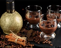 Chocolate, Coffee Liqueur In Glass Glasses With Ice Cubes. With Stock Photography