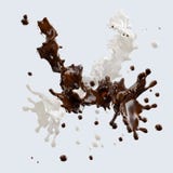 Chocolate e leite que espirram com as gotas isoladas ilustração 3D ilustração do vetor Chocolate e leite que espirram com as gotas isoladas ilustração 3D ilustração do vetor