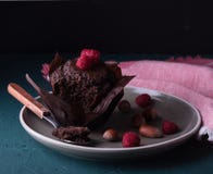 Chocolate muffin with raspberry dark cupcake bake dessert stock photography Chocolate muffin with raspberry dark cupcake bake dessert stock photography