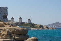 Chora village Windmills - Mykonos Cyclades island - Aegean sea - Greece royalty free stock photography Chora village Windmills - Mykonos Cyclades island - Aegean sea - Greece royalty free stock photography