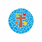 Christian church logo. Cross of Jesus and symbols drawn by hands vector illustration Christian church logo. Cross of Jesus and symbols drawn by hands vector illustration