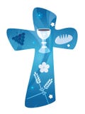 Christian cross with chalice grapes bread and wheat ear. Multiple exposure Stock Images Christian cross with chalice grapes bread and wheat ear. Multiple exposure Stock Images