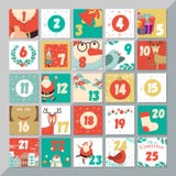 Christmas advent calendar template. Vector xmas greeting card la stock illustration Christmas advent calendar template. Vector xmas greeting card la stock illustration