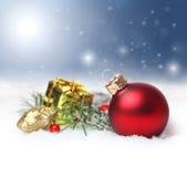 Christmas background with red ornament and snowfal royalty free stock photos Christmas background with red ornament and snowfal royalty free stock photos