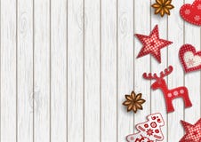 Christmas background, small scandinavian styled decorations lying on wooden desk, illustration stock illustration Christmas background, small scandinavian styled decorations lying on wooden desk, illustration stock illustration
