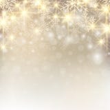 Christmas background with snow and snowflakes glitter on gold ba