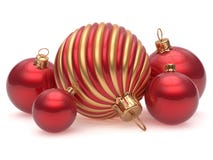 Christmas balls New Year`s Eve adornment decoration red golden. Shiny wintertime hanging baubles group. Traditional ornament happy winter holidays Merry Xmas royalty free illustration Christmas balls New Year`s Eve adornment decoration red golden. Shiny wintertime hanging baubles group. Traditional ornament happy winter holidays Merry Xmas royalty free illustration