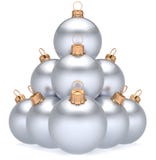 Christmas balls white silver pyramid New Year`s Eve baubles. Group adornment decoration glossy spheres ornament. Happy Merry Xmas traditional wintertime royalty free illustration Christmas balls white silver pyramid New Year`s Eve baubles. Group adornment decoration glossy spheres ornament. Happy Merry Xmas traditional wintertime royalty free illustration