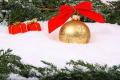 Christmas Bauble With Gift Box Stock Photography