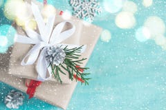 Christmas Boxes Of Gifts Festively Decorated On A Turquoise Background Stock Photos Christmas Boxes Of Gifts Festively Decorated On A Turquoise Background Stock Photos