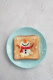 Christmas Breakfast: Toast With Egg White In The Shape Of Snowman Royalty Free Stock Photo
