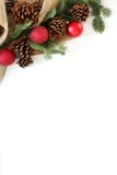 Christmas Bulb, Pinecone and Evergreen Border Isolated on White royalty free stock photography Christmas Bulb, Pinecone and Evergreen Border Isolated on White royalty free stock photography