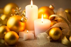 Christmas candles background with glitter and baubles stock photo Christmas candles background with glitter and baubles stock photo