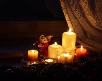 Christmas candles with Santa Claus royalty free stock photo Christmas candles with Santa Claus royalty free stock photo