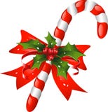Christmas candy cane decorated with a bow and holl