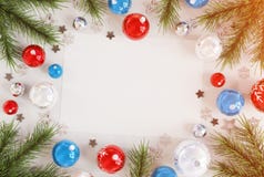 Christmas card mockup with blue and red baubles 3D rendering royalty free illustration Christmas card mockup with blue and red baubles 3D rendering royalty free illustration
