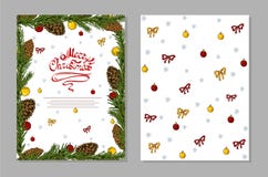 Christmas card with pine cones, christmas ball and bows. stock images Christmas card with pine cones, christmas ball and bows. stock images