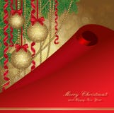 Christmas Card With Fir Tree And Balls Stock Image