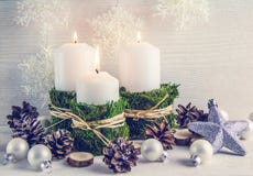 Christmas Composition In The Scandinavian Style. Candles, Natural Elements, Rustic Style. Royalty Free Stock Photography Christmas Composition In The Scandinavian Style. Candles, Natural Elements, Rustic Style. Royalty Free Stock Photography