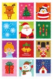 Christmas cute character stamp set.Cartoon character. vector illustration Christmas cute character stamp set.Cartoon character. vector illustration