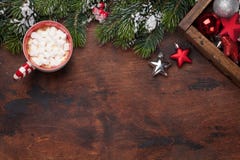 Christmas decor, marshmallow and xmas fir tree Stock Image Christmas decor, marshmallow and xmas fir tree Stock Image