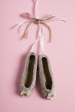 Christmas decoration pointe shoes on pink background stock photo Christmas decoration pointe shoes on pink background stock photo
