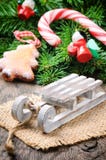 Christmas Decoration With Mini Sleigh Stock Images