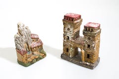 Christmas decorations, nativity scene houses isolated in a white royalty free stock image Christmas decorations, nativity scene houses isolated in a white royalty free stock image