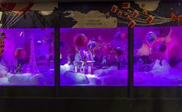 Christmas decorations in the shop window of a Parisian Printemps department store. stock photos Christmas decorations in the shop window of a Parisian Printemps department store. stock photos