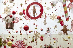 Christmas decorations and toys hang on thin threads. Free space for design. Copy space for any label. Abstract background of New royalty free stock photos Christmas decorations and toys hang on thin threads. Free space for design. Copy space for any label. Abstract background of New royalty free stock photos