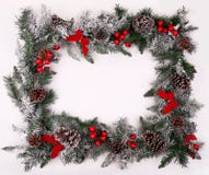 Christmas decorative border with pine cones and holly berries Stock Photo Christmas decorative border with pine cones and holly berries Stock Photo