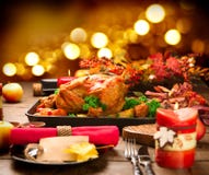 Christmas Dinner. Roasted turkey garnished with potato